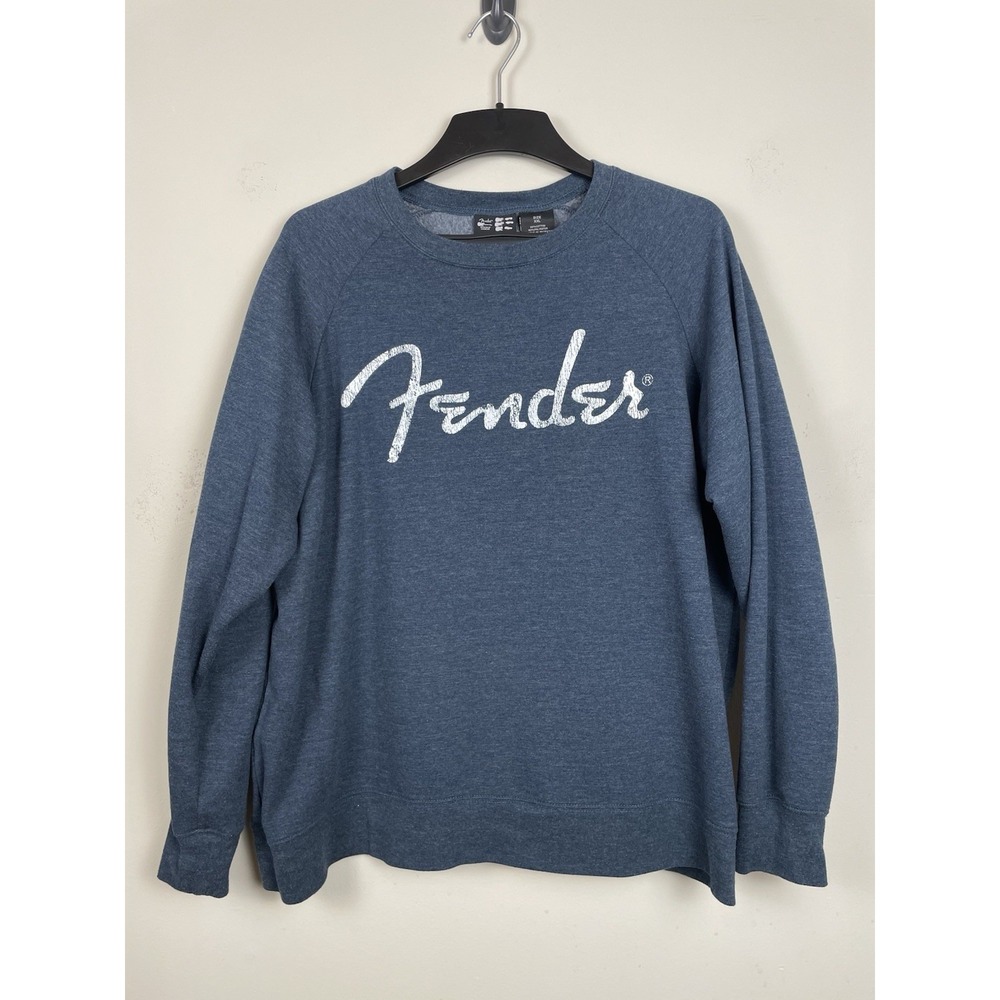 Fender Guitar Crewneck Sweatshirt Mens XXL Blue Long Sleeve‎ Fleece Spell Out